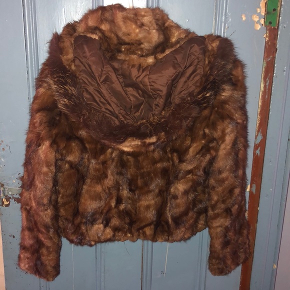 Short Real Whiskey Mink with Hood - Picture 2 of 2